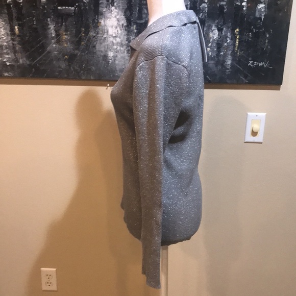 NWT Calvin Klein Lightweight Pullover V-Neck Collared Sweater Grey Shimmer-L - Picture 5 of 9